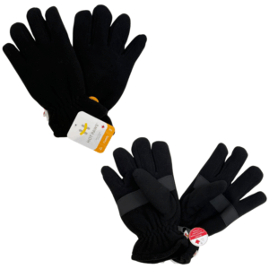 Wholesale Adult Brand Name Fleece Gloves- Black  (Size S-XL)