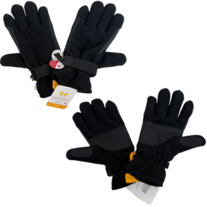Wholesale Adult Brand Name Fleece Gloves- Black with Strap (Size S-XL)