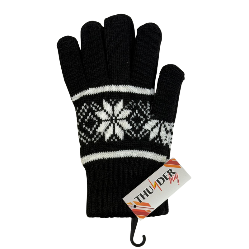 Wholesale Adult Heavy Knit Gloves - Snowflake Pattern Black