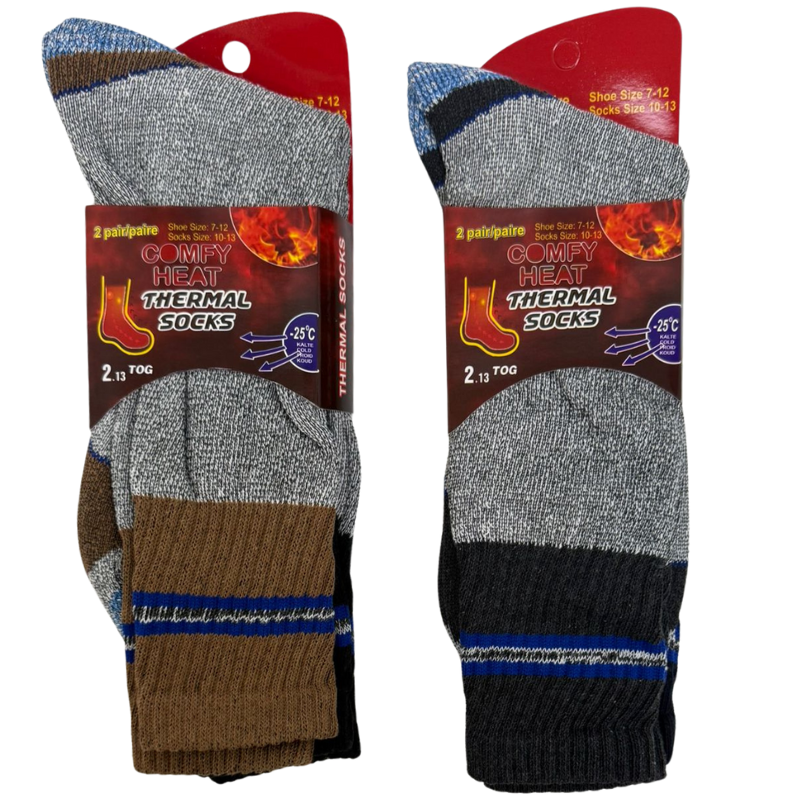 Wholesale Adult Thermal Socks - Assorted Colours (Size: 10-13) - 2-Pack ($3.00 each)
