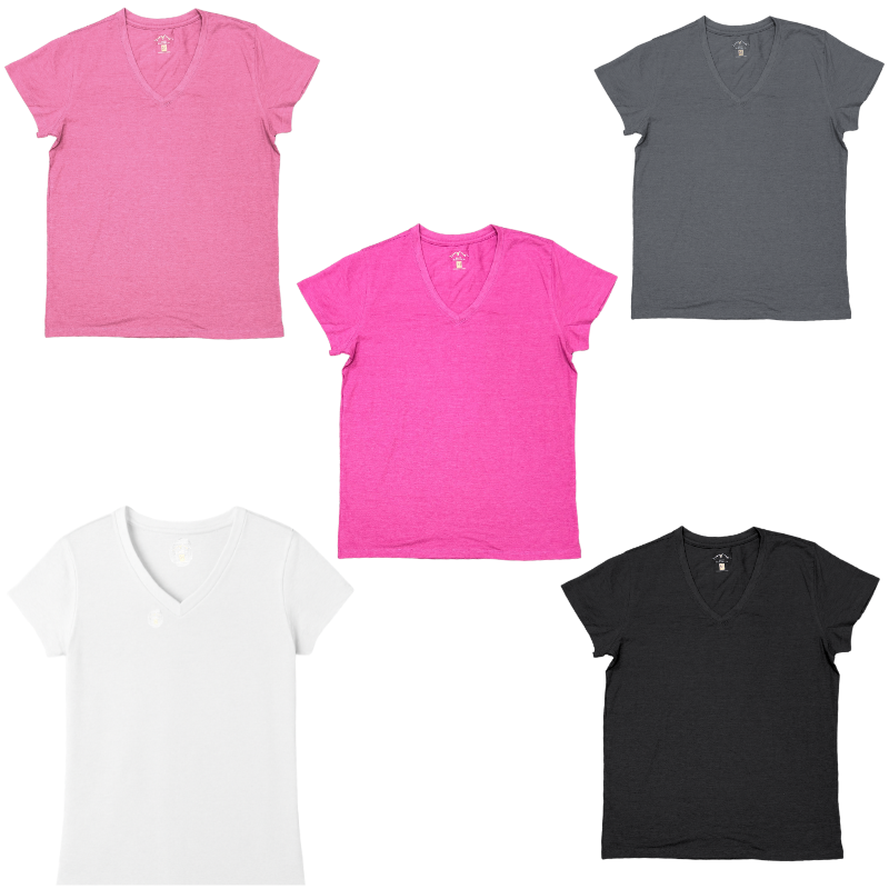 Wholesale Ladies V-Neck Short Sleeve T-Shirt Assorted Colours (S–2XL)