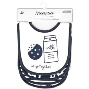 Wholesale Baby Bibs 4 Pack Charcoal / Cookie Print ( $2.50 Each)