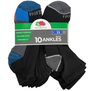 Wholesale Boys' Ankle Socks 10 Pack (Size 3–9)  ($1.00 Each)