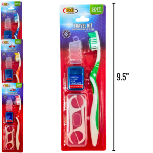 Wholesale Dental Care Kit Assorted Colours – Toothbrush, Toothbrush Cover, Dental Floss & Floss Picks