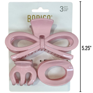 Wholesale Hair Claw Clip 3-Pack – Assorted Sizes, Pink