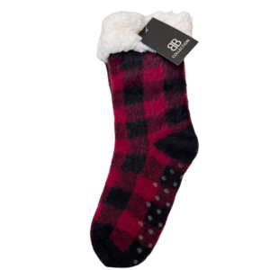 Wholesale Ladies Non-Skid Slipper Socks – Red Plaid