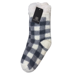 Wholesale Ladies Non-Skid Slipper Socks – Grey Plaid