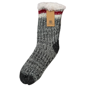 Wholesale Ladies Non-Skid Slipper Socks – Grey with Red Stripe