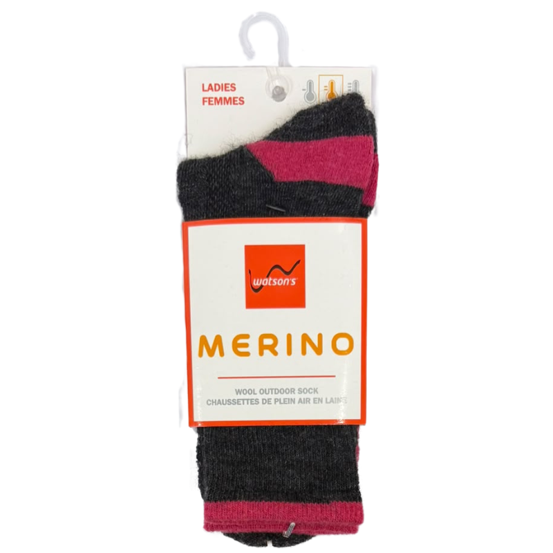 Wholesale Ladies' Premium Merino Wool Blend Sock, Heather Charcoal/Fuschia (Size 9-11)