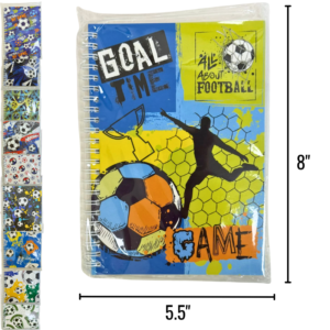 Wholesale Soccer/Football Journal-Style Notebook, Coil Bound, Assorted Styles (8x5.5in / 20.3x14cm)