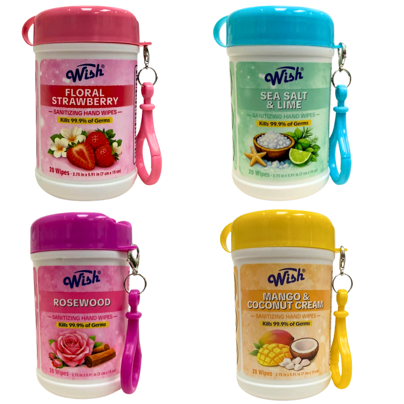 Wholesale Sanitizing Wipes with Carabiner, Assorted Scents (20 Pack) - Image 2