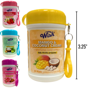 Wholesale Sanitizing Wipes with Carabiner, Assorted Scents (20 Pack)