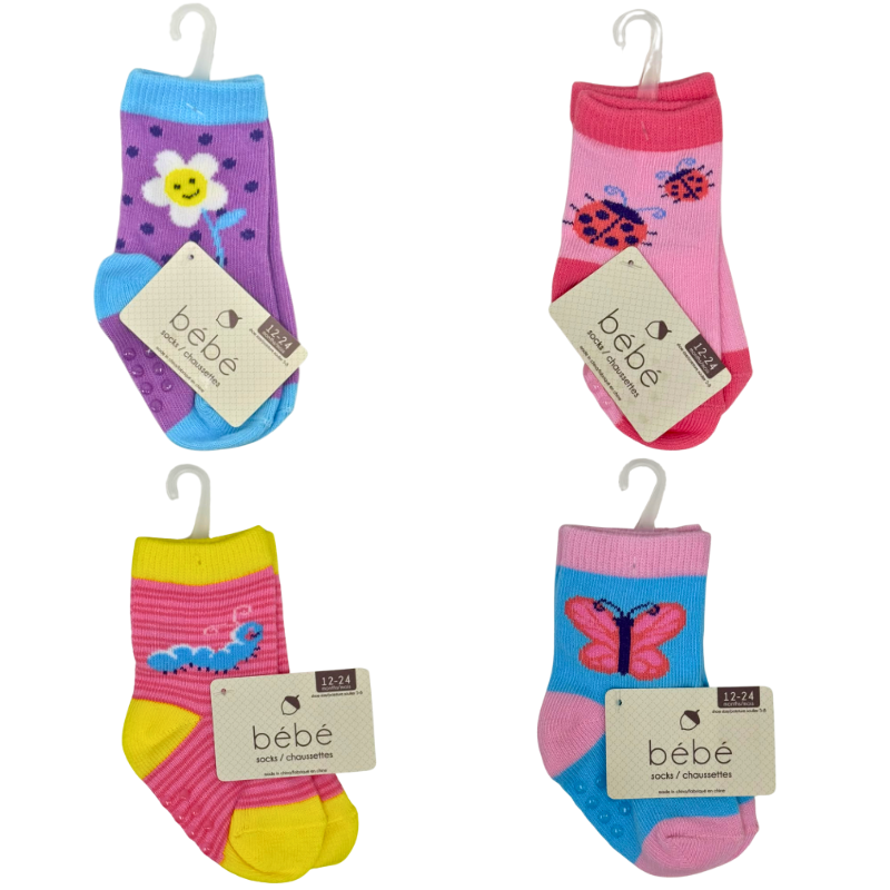 Wholesale Girls' Infant Non-Skid Socks, Assorted Colours/Patterns (12-24M)
