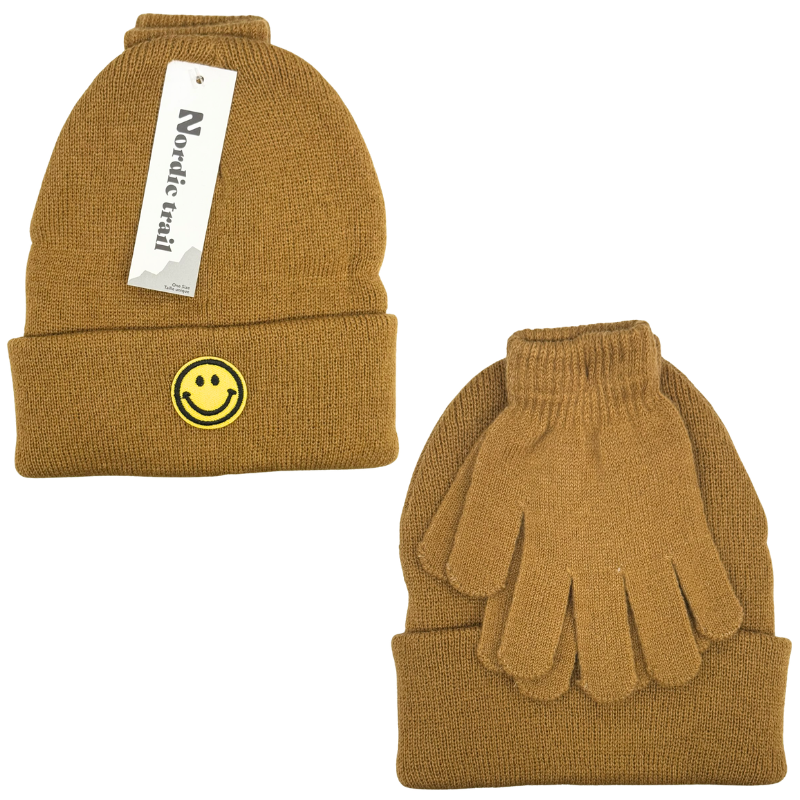 Wholesale Kids' Smiley Cuffed Toque & Magic Glove Set, 3 Colours (Ages 3-10) - Image 4