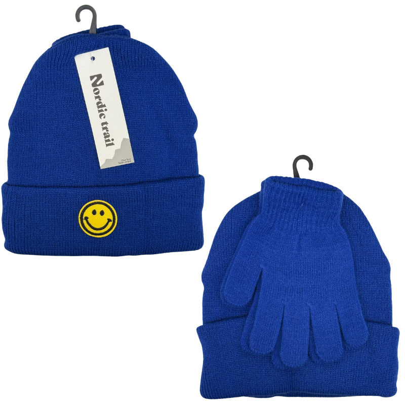 Wholesale Kids' Smiley Cuffed Toque & Magic Glove Set, 3 Colours (Ages 3-10) - Image 2