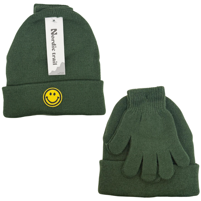 Wholesale Kids' Smiley Cuffed Toque & Magic Glove Set, 3 Colours (Ages 3-10) - Image 3