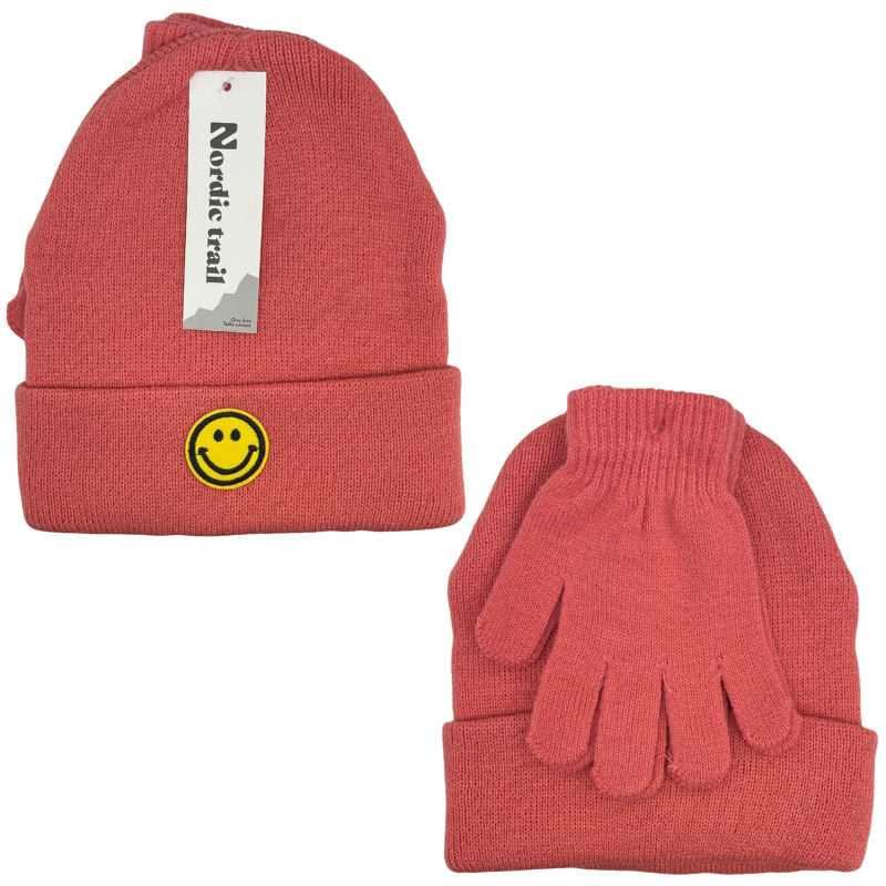Wholesale Girls Smiley Cuffed Toque & Magic Glove Set, 3 Colours (Ages 3-10) - Image 3