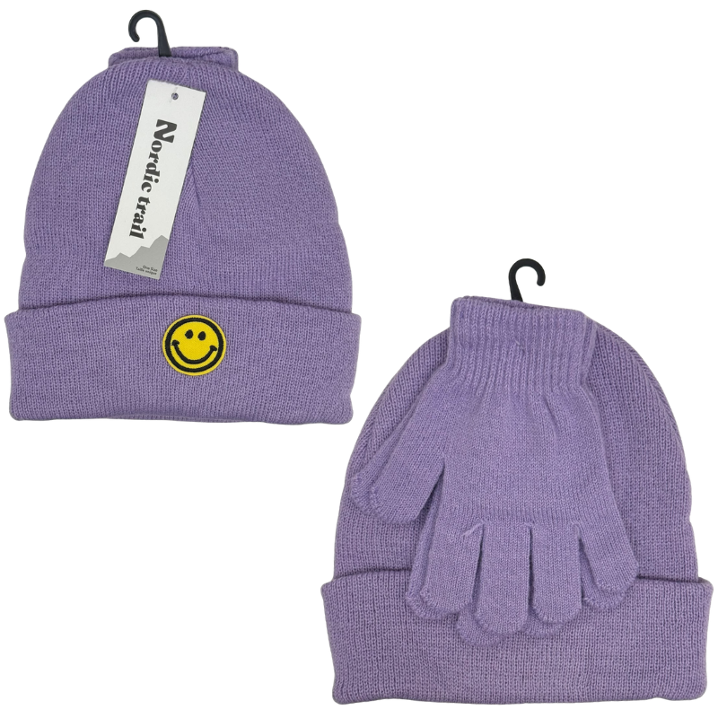 Wholesale Girls Smiley Cuffed Toque & Magic Glove Set, 3 Colours (Ages 3-10) - Image 4