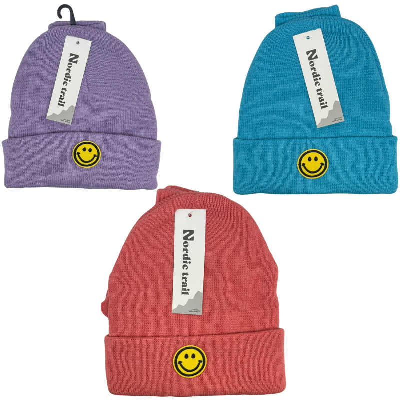 Wholesale Girls Smiley Cuffed Toque & Magic Glove Set, 3 Colours (Ages 3-10)