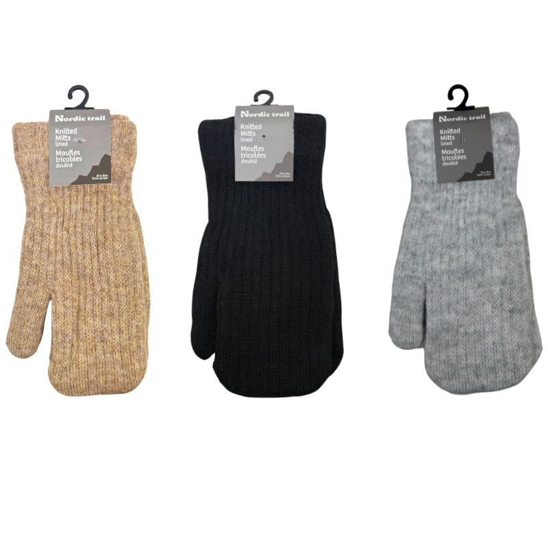 Wholesale Ladies Knit Soft Lined Mittens, 3 Colours