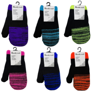 Wholesale Kids' Knit Mittens with Melange Fingers & Cuff, 6 Colours ( Ages 4-12)