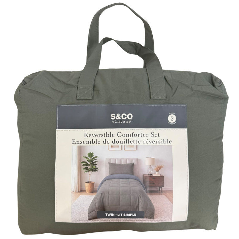 Wholesale Reversible Twin Comforter Set, Green (2-Piece) - Image 2