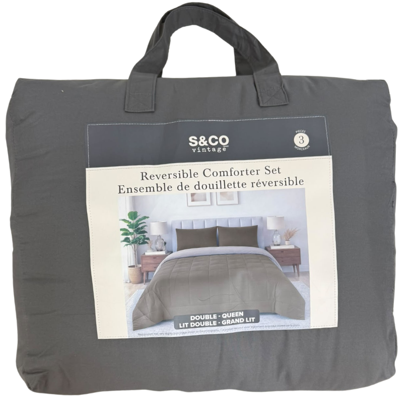 Wholesale Reversible Double/Queen Comforter Set, Charcoal/Cement (3-Piece) - Image 2