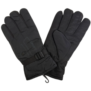 Wholesale Adult Ski Glove with Button and Strap, Black