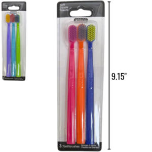 Wholesale Toothbrush, 3 Pack Assorted Bright Colours ($0.66 Each)