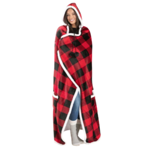 Wholesale Hooded Flannel Throw Blanket, Red & Black Plaid (48x65in / 122x165cm)
