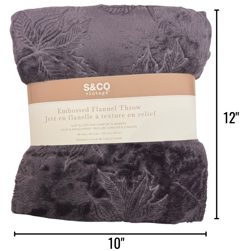 Wholesale Embossed Flannel Throw Blanket, Mauve Leaf Print (48x60in / 122x152cm)